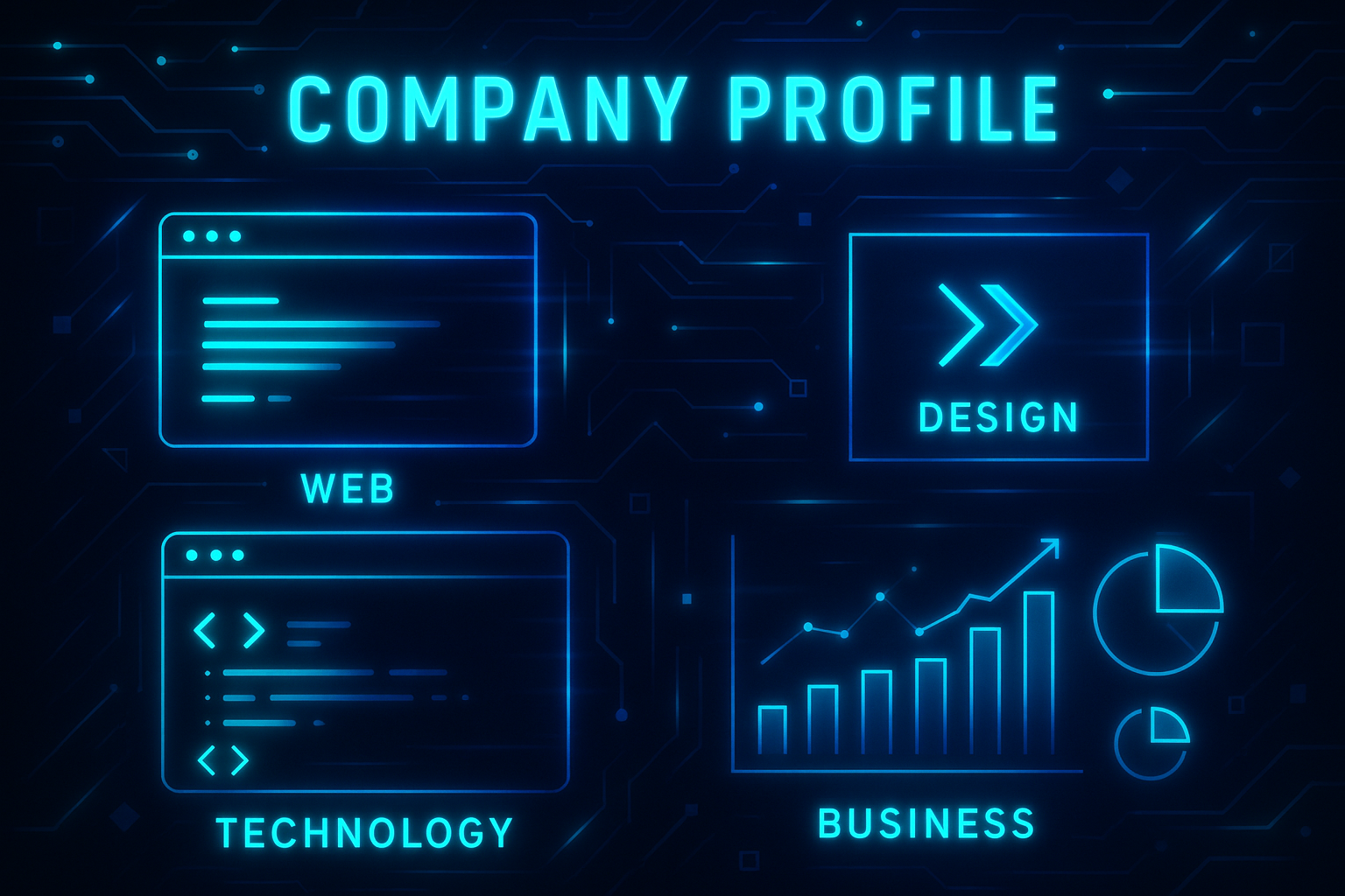 web, design, technology and business company profile mixed with blink